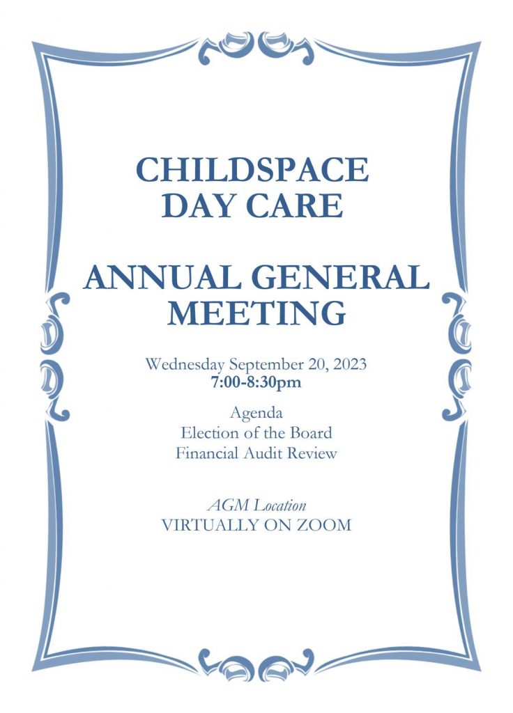 Childspace Day Care Annual General Meeting on Sept. 20 at 7 p.m.