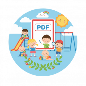 pdf icon featuring a cartoon of children on a playground