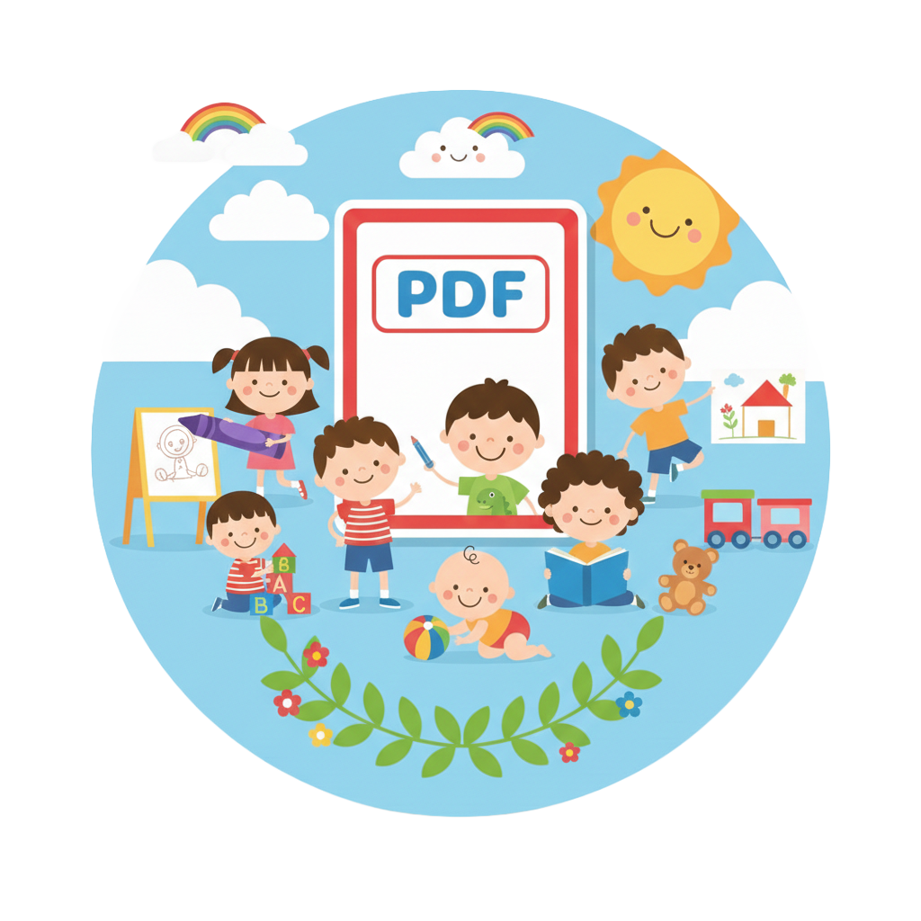 pdf icon featuring a cartoon of children on a playground